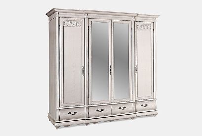 Шкаф для одежды "Тэфи" 4-х дв. с зеркалом; *ММ-216-01/04; белая эмаль с темной патиной; чернёное серебро