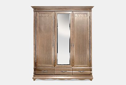 Шкаф для одежды "Тэфи" 3-х дв. с зеркалом; *ММ-216-01/03; амбэр с белой патиной