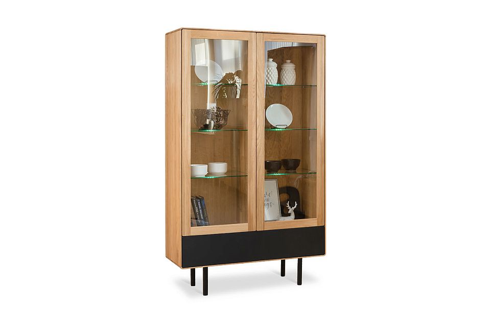 Витрина 2-х дверная "Норман"; 1 ящик; дуб натуральный, чёрный