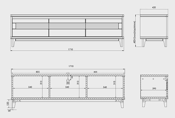 Тумба под ТВ "Уоллстрит" 170 массив дуба, МДФ 6