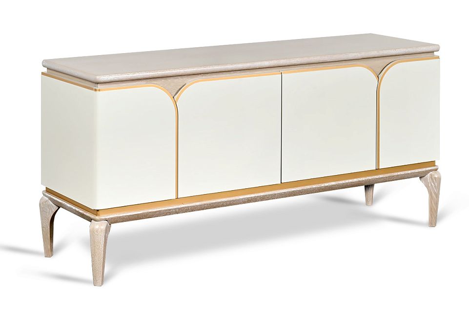 Тумба под ТВ "Алекса"; айвори+жемчужный дуб, золотая патина