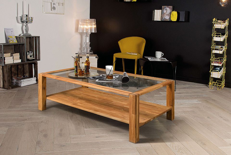 Стол журнальный "Норд" 110 (стекло); белёный дуб