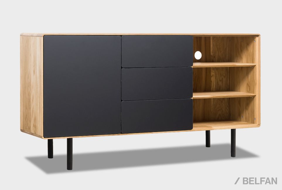 Тумба "Норман" 3 с нишей (правая) массив дуба, МДФ, металл 2