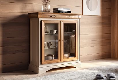 Тумба высокая "Оливия" (стекло); *ММ-348-35; пудра