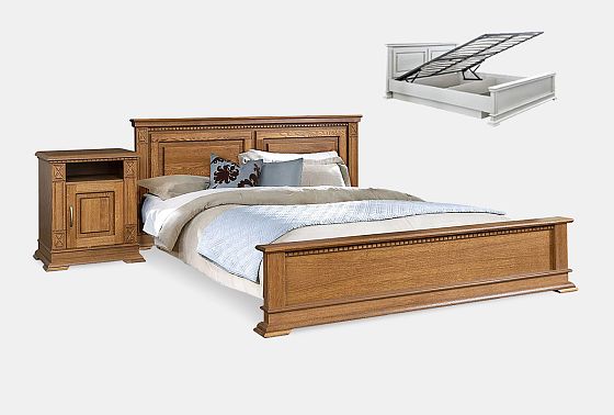 Кровать "Верди Люкс" (низкое изножье) с подъемным механизмом массив и шпон дуба 2