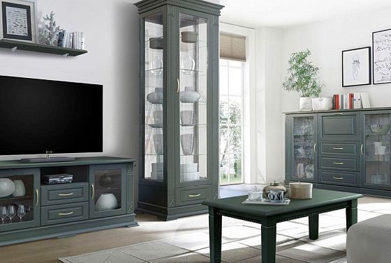 Шкаф с витриной "Верди Люкс 1з" массив и шпон дуба 2