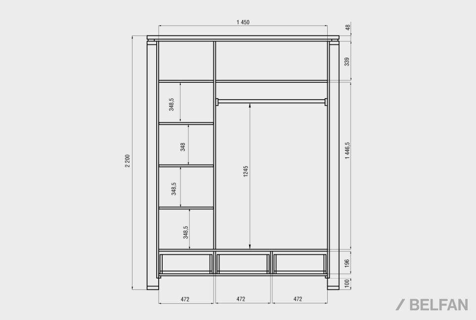 Шкаф для одежды 3-х дверный "Берген" В-6 массив и шпон дуба 3