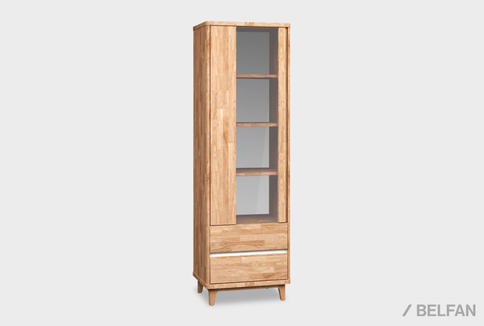 Шкаф с витриной 1-но дверный "Уоллстрит" (левый) массив дуба, МДФ 1