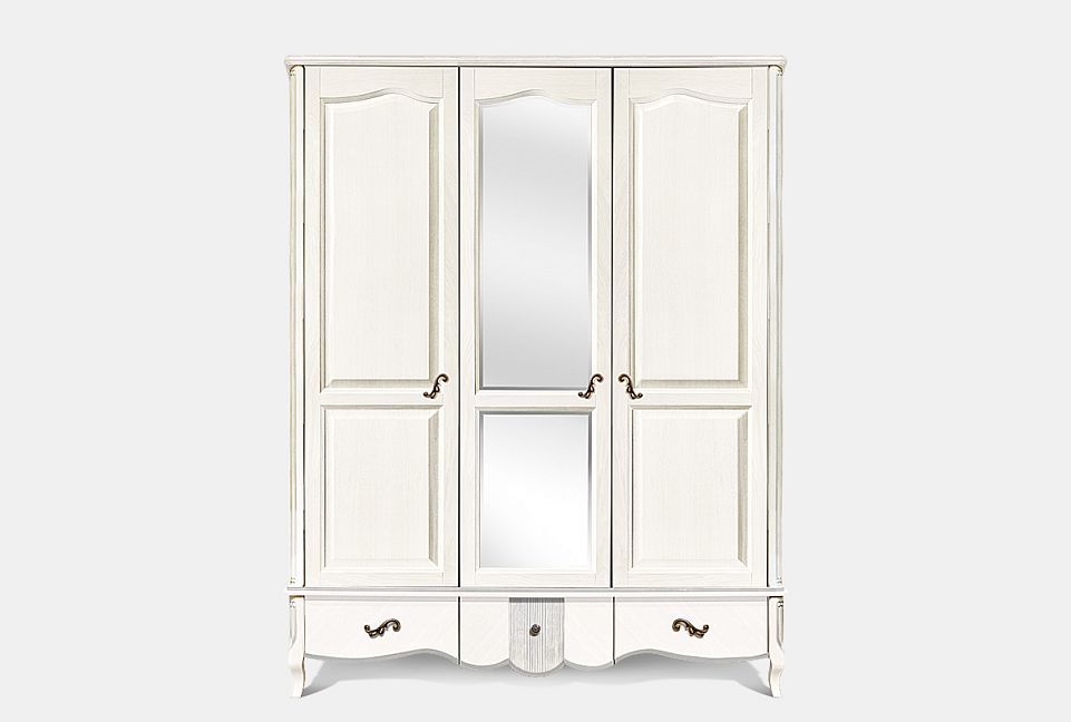 Шкаф для одежды "Катрин" фигурный 3-х дв. с зеркалом; альба с серебряной патиной