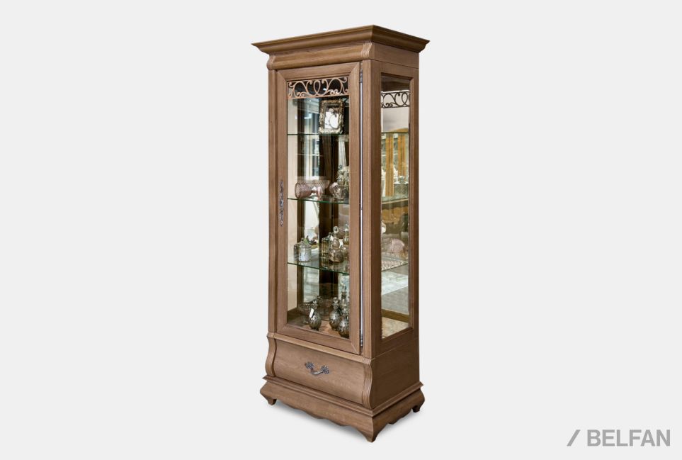 Шкаф с витриной 1-но дв. "Тэфи" (правый) массив и шпон дуба 1