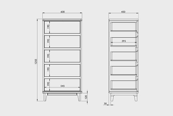 Комод "Уоллстрит" 5 (высокий) массив дуба, МДФ 7