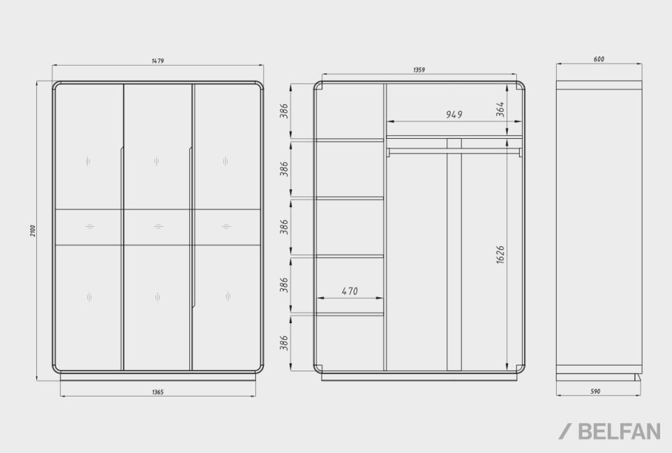 Шкаф для одежды 3-х дверный "Монблан" массив дуба 4