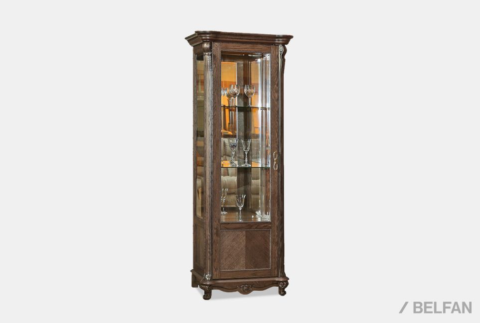 Шкаф с витриной "Алези 8" (левый) массив и шпон дуба 1