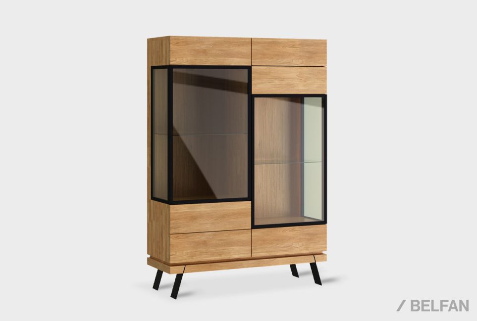 Тумба высокая "Этна" (стекло) массив дуба, металл 2