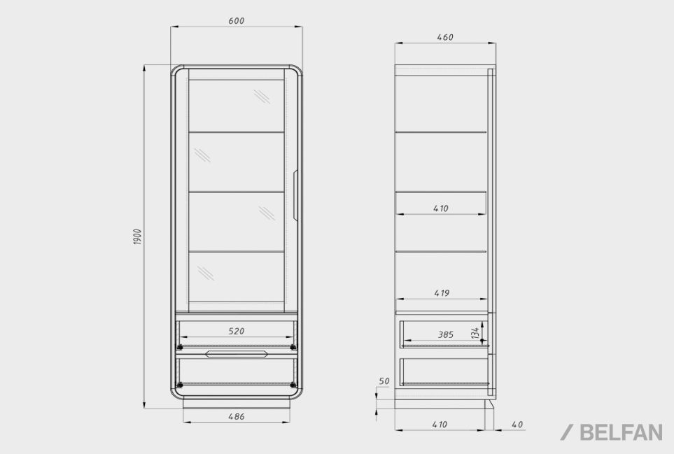 Витрина 1-но дверная "Монблан" (левая) массив дуба 2