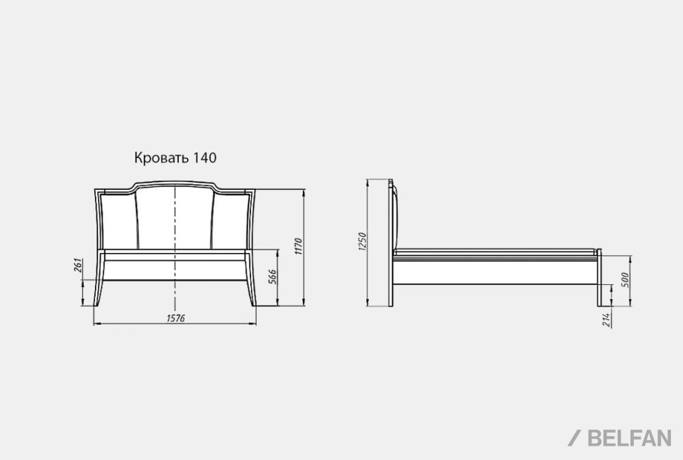 Кровать "Коста" (низкое изножье) массив и шпон дуба 4