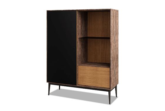 Тумба высокая "Монреаль" (стекло) массив и шпон дуба, МДФ, металл 9