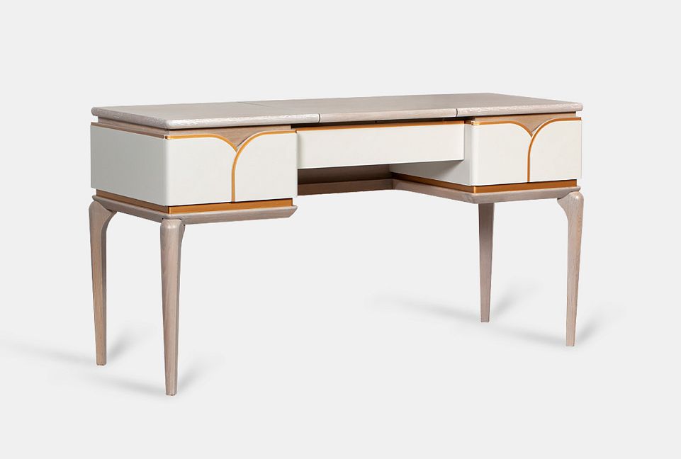 Стол туалетный "Алекса"; айвори+жемчужный дуб, золотая патина