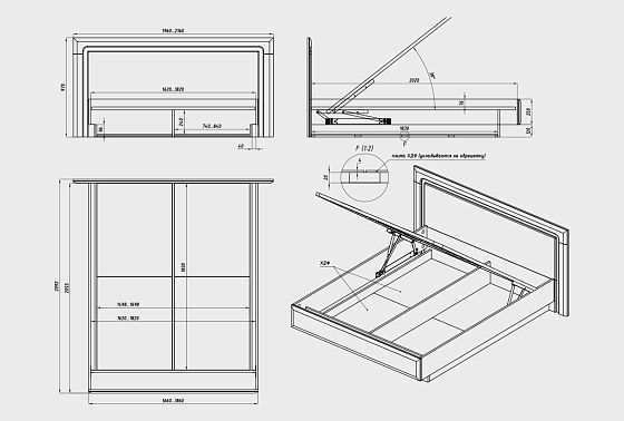 Кровать "Бремен" (узкая) с подъемным механизмом массив дуба 4