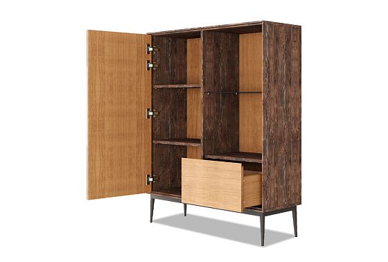 Тумба высокая "Монреаль" (стекло) массив и шпон дуба, МДФ, металл 9