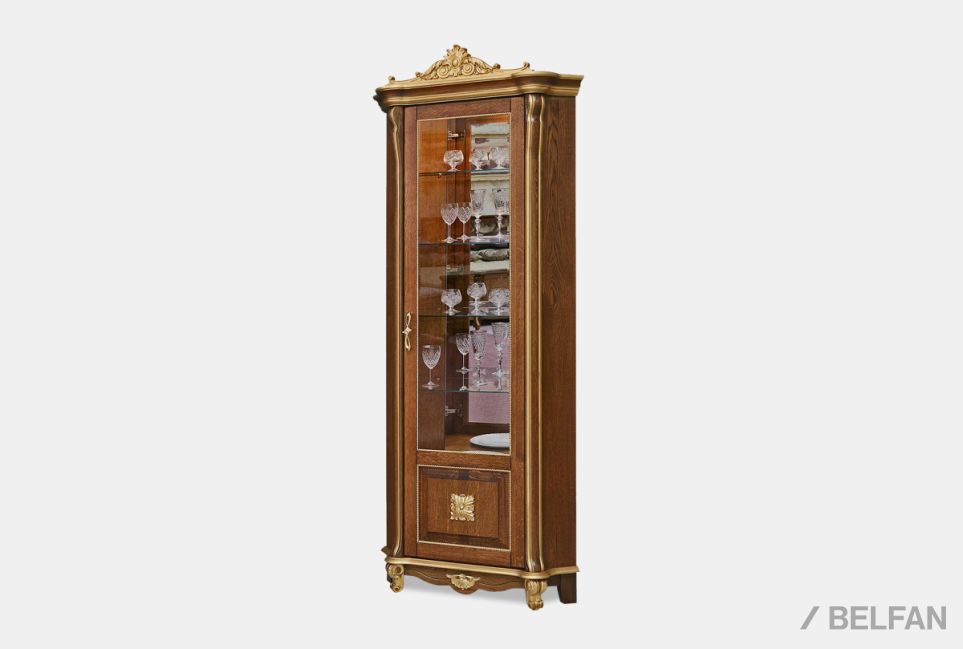 Шкаф с витриной угловой "Алези 10 Люкс" (правый) массив и шпон дуба 2