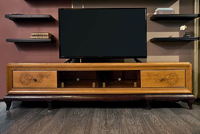 Тумба под ТВ 4-х секционная "Соната" (декор); *ММ-284-04; коньяк с тёмной патиной+горький шоколад