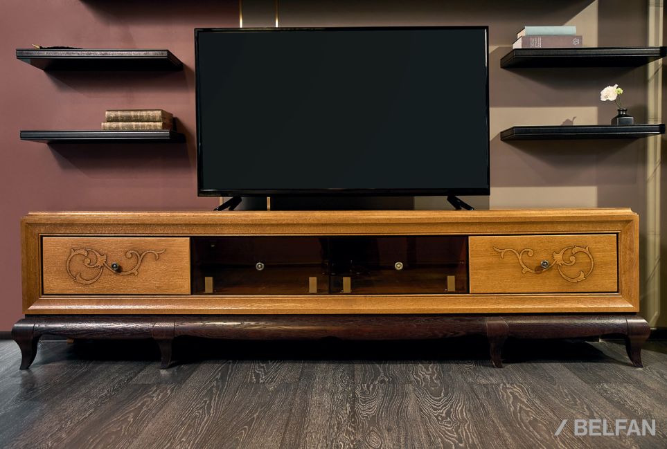 Тумба под ТВ 4-х секционная "Соната" (декор) массив и шпон дуба 5