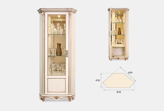 Шкаф с витриной угловой "Алези 10" (левый) массив дуба 3