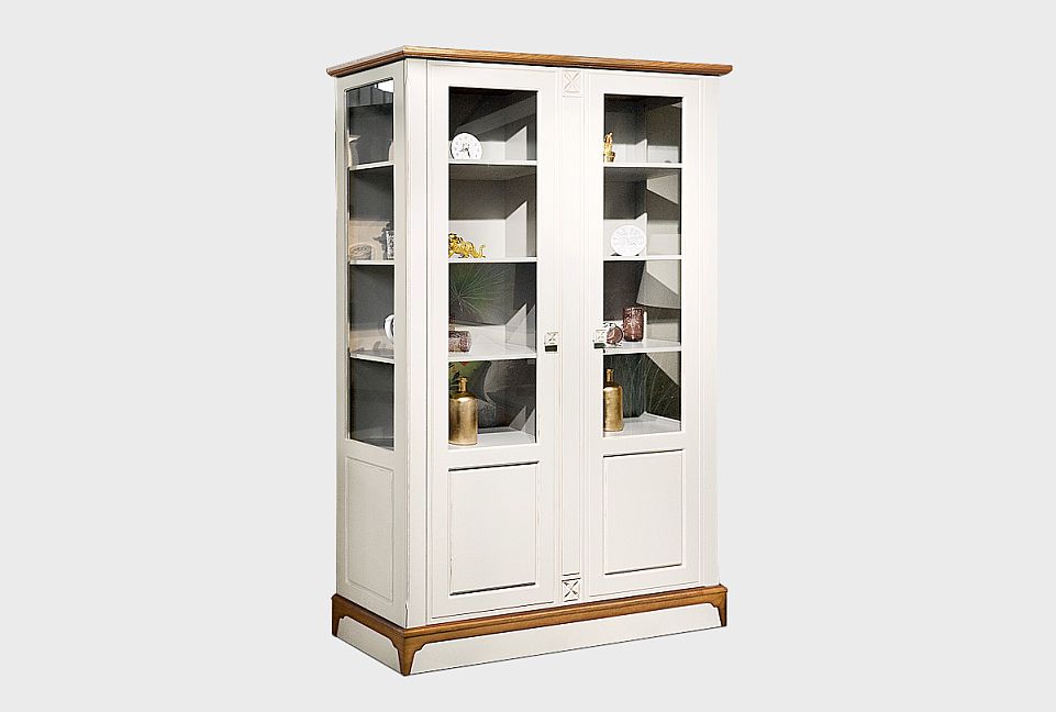 Шкаф с витриной 2-х дверный «Бриансон»; жемчуг+дуб