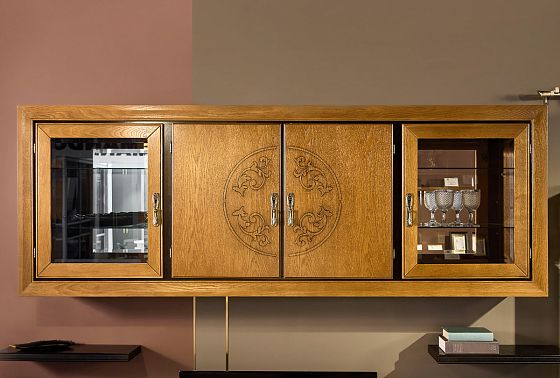 Шкаф навесной 4-х секционный "Соната" (без декора) массив и шпон дуба 4