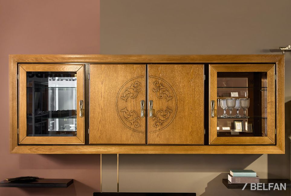 Шкаф навесной 4-х секционный "Соната" (без декора) массив и шпон дуба 1