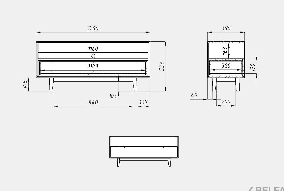 Тумба под ТВ "Ирвинг" 2 массив дуба 6