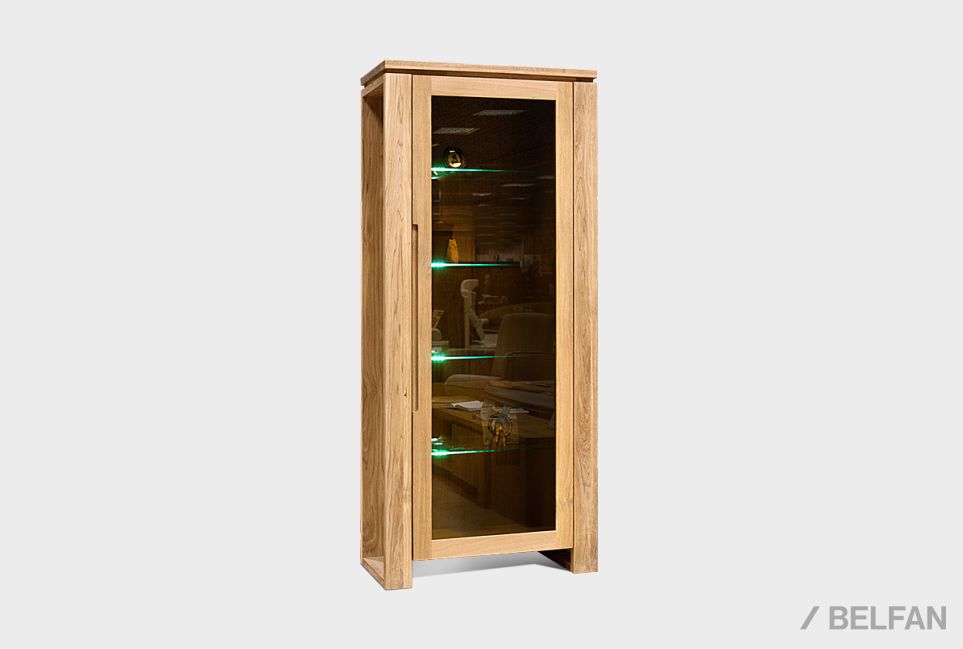 Шкаф с витриной 1-но секц. "Берген" (правый) массив и шпон дуба 1