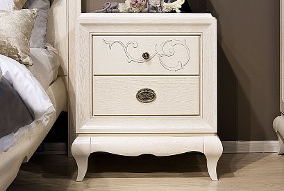 Тумба прикроватная "Соната" (декор); *ММ-283-03; белая эмаль с темной патиной