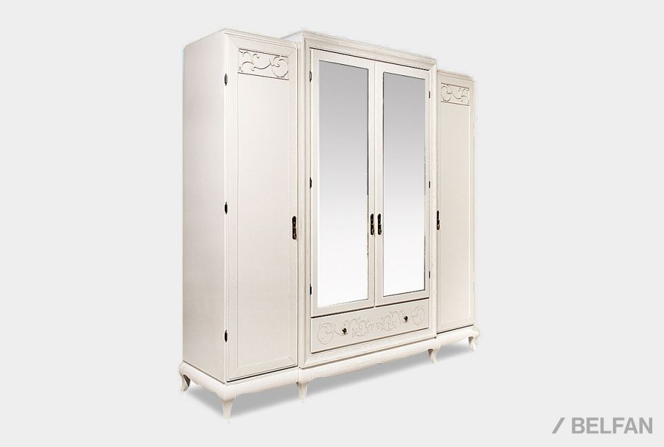 Шкаф для одежды 4-х дв. "Соната" с зеркалом (без декора) массив и шпон дуба 1