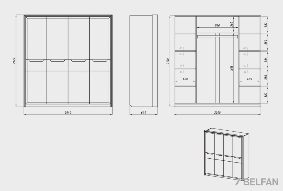 Шкаф для одежды 4-х дверный "Бремен" массив дуба 2