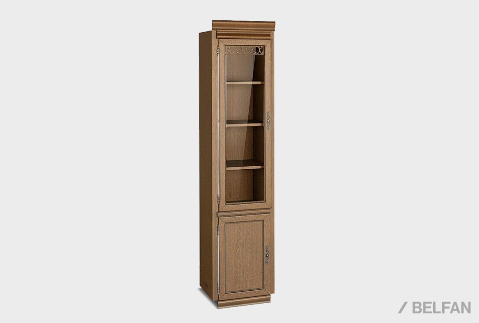 Шкаф 1-но дверный со стеклом "Тэфи" (левый) массив и шпон дуба 1