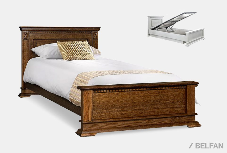 Кровать "Верди Люкс" (низкое изножье) с подъемным механизмом массив и шпон дуба 1