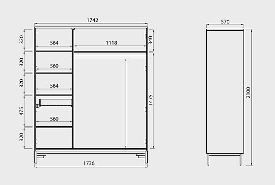 Шкаф для одежды 3-х дв. "Cube Design" массив дуба 3