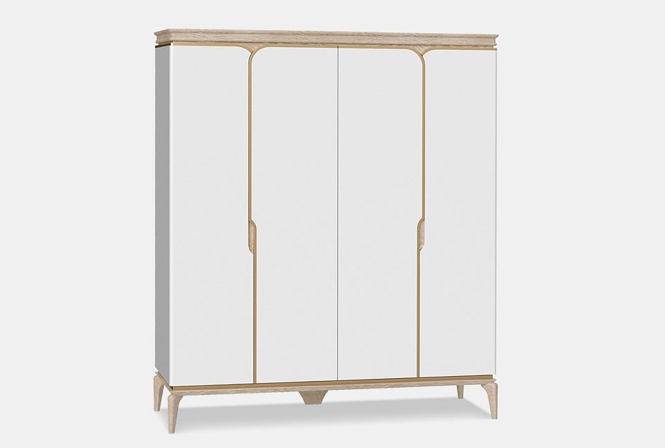 Шкаф для одежды 4-х дверный "Алекса"; айвори+жемчужный дуб, золотая патина