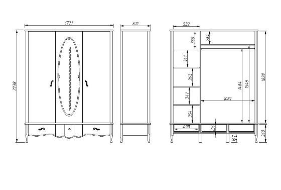 Шкаф для одежды "Катрин" 3-х дв. с зеркалом массив и шпон дуба 3
