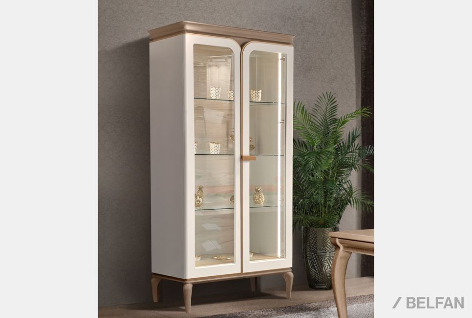 Шкаф с витриной 2-х дверный "Алекса" массив и шпон дуба, МДФ 1