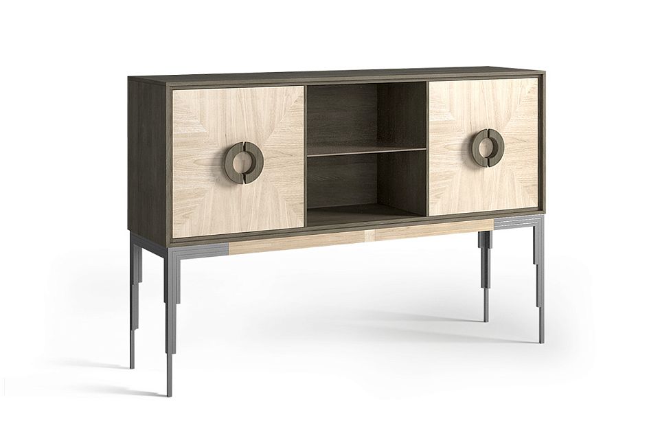 Тумба "Black" 3 (с нишей); 2 двери; серый, белый шелк, серебро