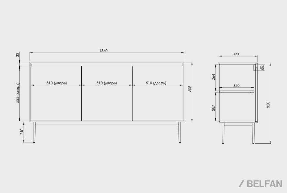 Тумба "Монреаль" 3 шпон дуба, МДФ, металл 11