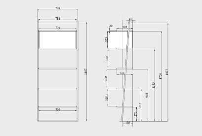 Стеллаж "Арт" 445; пристенный наклонный; *КМ-009.445; бейц-масло, чёрный металл