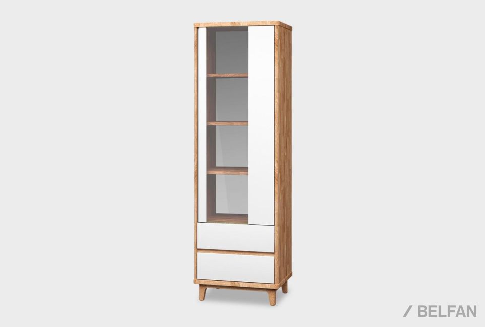 Шкаф с витриной 1-но дверный "Уоллстрит" (правый) массив дуба, МДФ 2