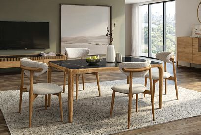 Стол обеденный "Бергамо"; стекло мрамор; 1800x864; дуб натуральный