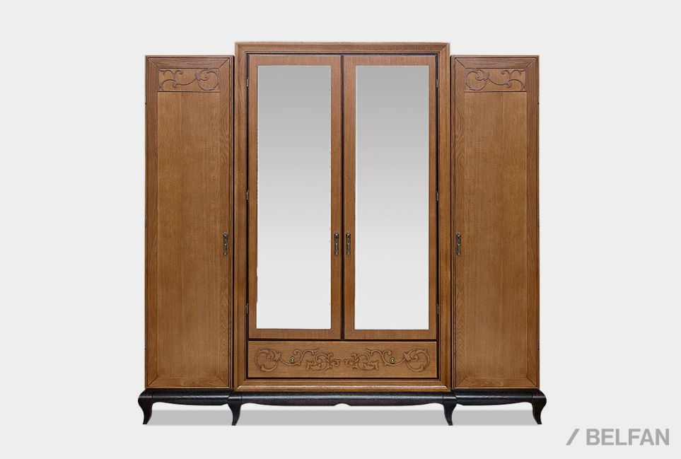 Шкаф для одежды 4-х дв. "Соната" с зеркалом (без декора) массив и шпон дуба 1