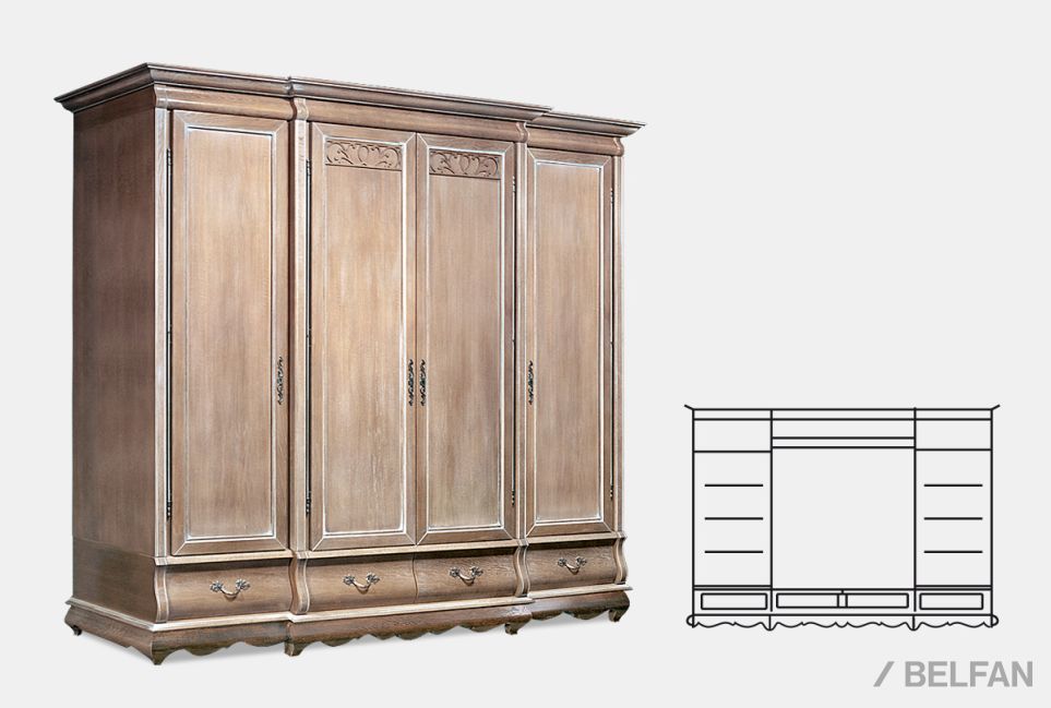 Шкаф для одежды "Тэфи" 4-х дв. без зеркала массив и шпон дуба 3