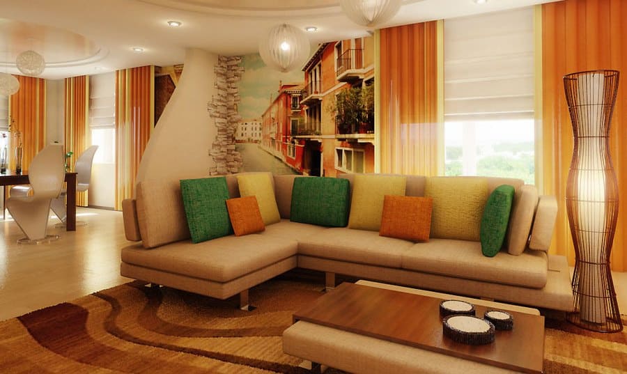 Интерьер гостиной в теплых тонах Интерьер гостиной в теплых тонах